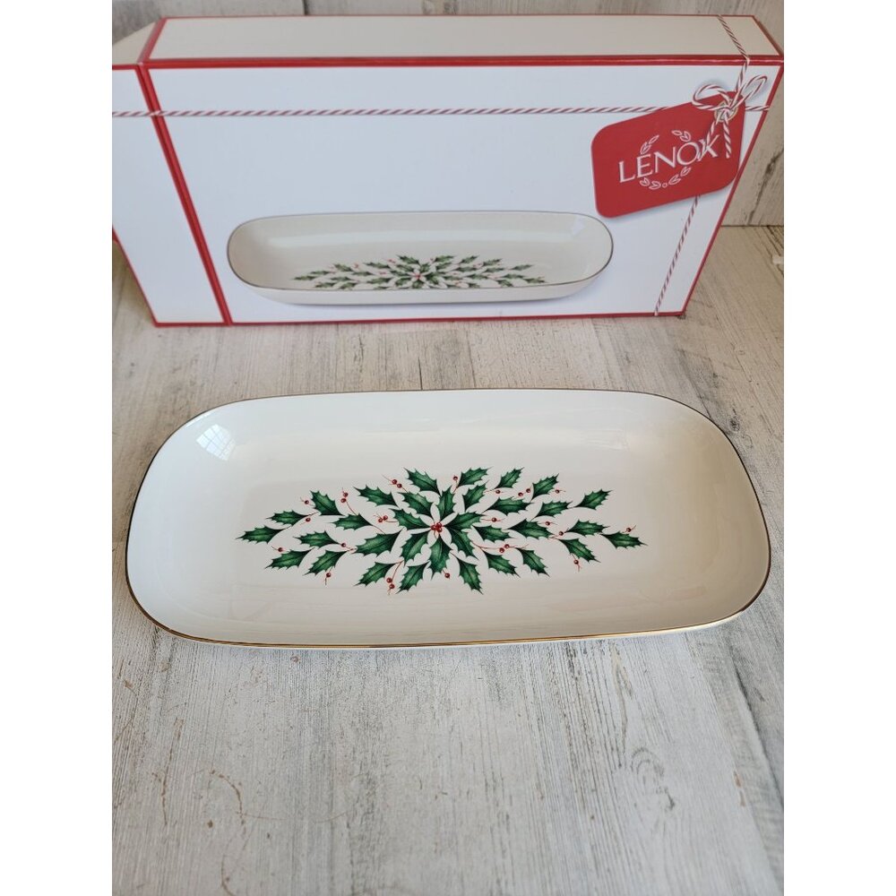 Lenox NEW holiday bread tray serving‎ platter mistletoe Xmas home decor